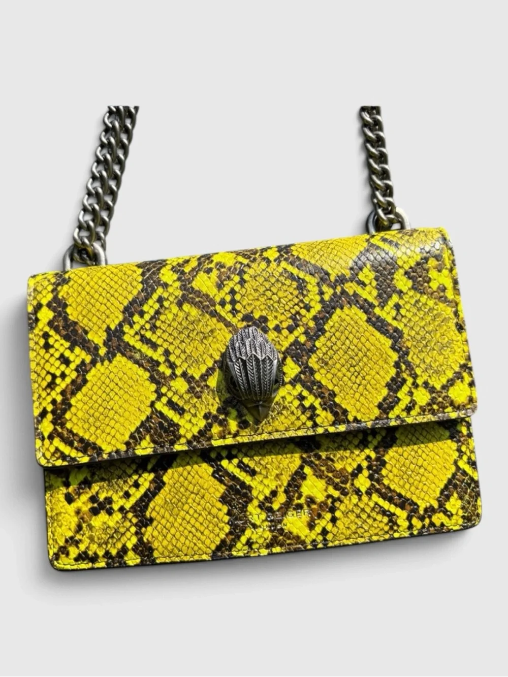 Kurt Geiger RARE Minaudière Green Python-Print Chain Shoulder Bag